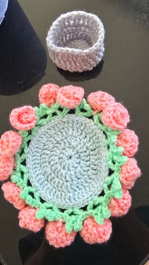 Handmade Crochet Teddy Tea Coaster / Trinket Holder