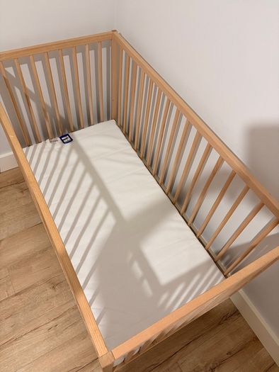 Oak Wooden Baby Cot and mattress