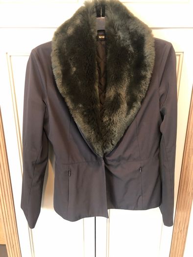 Mango dark green faux fur collar jacket