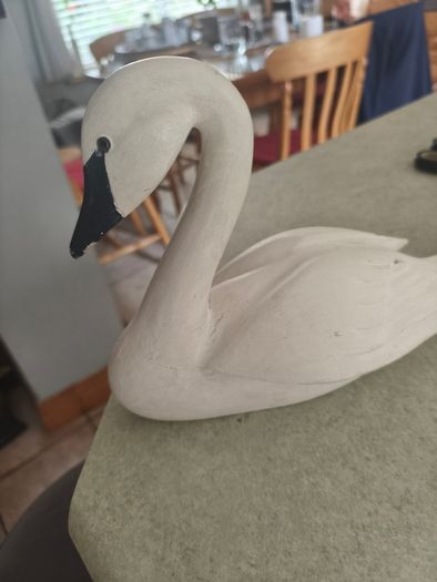 Vintage Folk Art Solid Wood Swan Figure Hand Carved & Painted with Glass Eyes