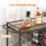 Drink Trolley, Bar Cart with Lockable Wheels, 12 Wine Rack and 3 Rows Glass Holders, Kitchen Serving Cocktail Alcohol Trolley for Dining Livingroom, 3 Tier, 80.2 x 33.2 x 86 cm, Rustic Brown Image 7