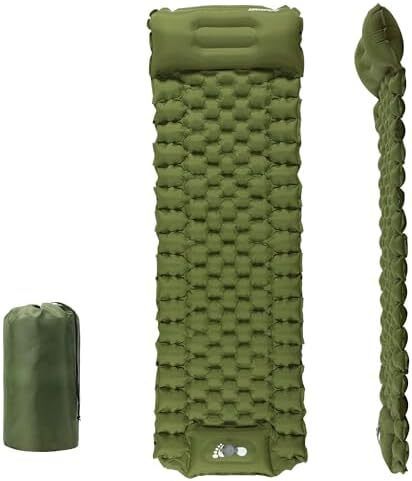 Waterproof Lightweight Camping Sleeping Pad Foot Press Inflatable Pad Air Mattress with Pillow for Backpacking, Hiking, Camping, Traveling (Green)