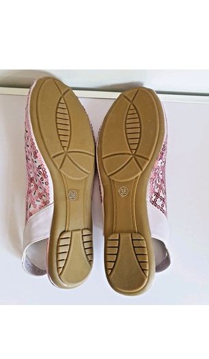 DESTRA Pink Sequin Embellished Peep Toe Slingback Flat Sandals UK3 EU36 BNIB CAN POST
