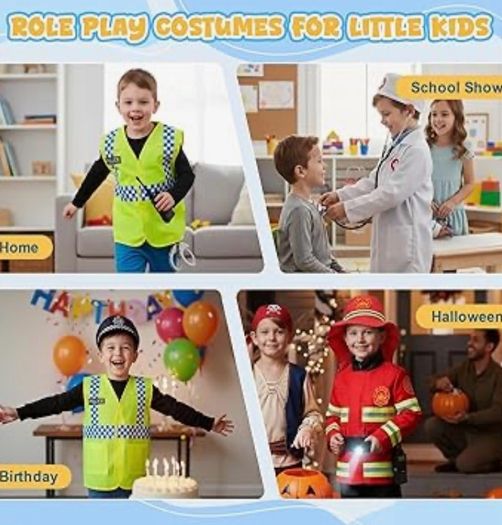 3 in 1 Kids Role Play Costumes, 13 Pieces Fancy Dress up Set for Boys Age 3-7, Birthday Halloween Costumes for Kids & Toddlers