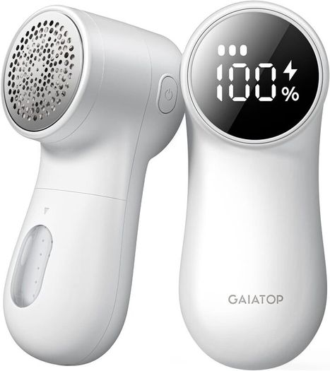 Fabric Shaver, Rechargeable Lint Remover Sweater Defuzzer, Intelligent Digital Display Lints Shaver Fuzzs Pills Bobbles Trimmer for Clothes and Furniture White