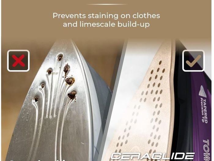 Tower T22008 CeraGlide Cordless Steam Iron with Ceramic Soleplate and Variable Steam Function, Purple