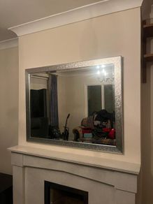 Large Statement Wall Mirror with Hammered Silver Frame