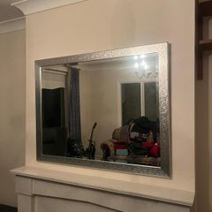 Large Statement Wall Mirror with Hammered Silver Frame