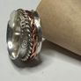 Handmade sterling silver fidget spinner ring with copper. Image 2