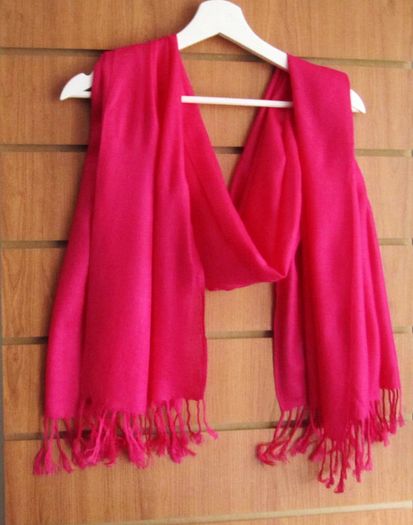 Hot Pink Trend Fuchsia textured Pure Block Colour Scarf Shall With Tassels Ends