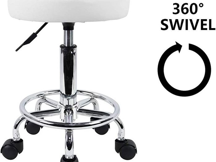 PU Leather Round Rolling Stool with Foot Rest Swivel Height Adjustment Medical Spa Drafting Salon Tattoo Work Office Massage Stools Task Chair Small (FREE POSTAGE)