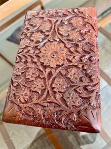 Vintage Indian Floral Design Hand Carved Sheesham Rose Wood Jewellery Keepsakes Box