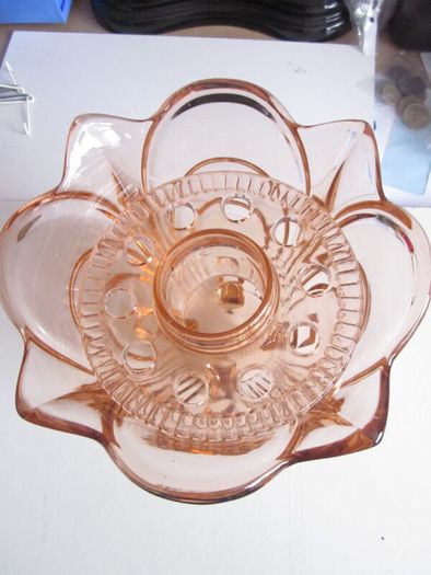 Vintage Deco Czech Pink Glass Large Footed Vase c.1930