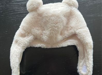 Zara Kids Faux Fur Trapper Bear Hat with bear ears & chin strap One Size EUc