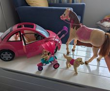 Barbie Accessories, horse, boat, bike car, buggy, dogs...