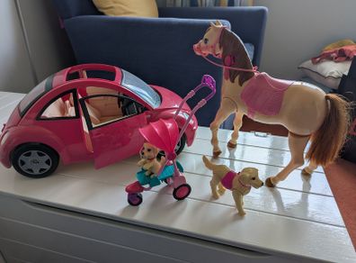 Barbie Accessories, horse, boat, bike car, buggy, dogs...