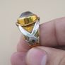 Vintage Sulemani Natural Eye Agate Bead Ring Brass & Silver Inlay Design Image 2