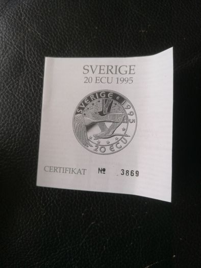 1995 Sweden Silver Proof 20 ECU Coin
