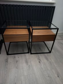 Scandinavian metal frame side tables with drawer - walnut