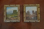 Antique pair of miniature oil paintings