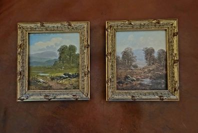 Antique pair of miniature oil paintings