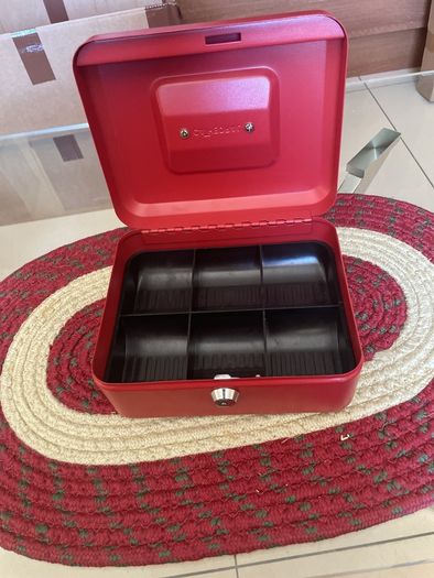 Cathedral red steel cash tin