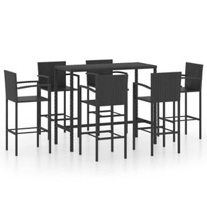 7 Piece Garden Bar Set Poly Rattan Black