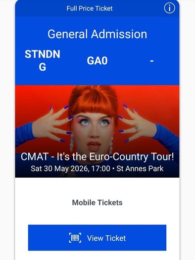 2x CMAT Tickets, St Anne's Park, May 30th