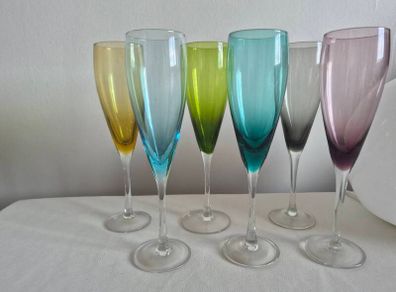 Colourful Crystal Champagne Glasses (set of 6)
