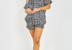 Zig Zag Print Satin Short PJ Set White