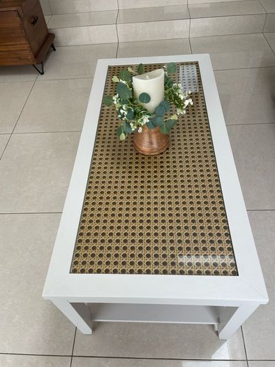 Painted coffee table with wicker effect top