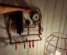 Coat Rack - Heavy Duty Industrial Copper Pipe with Vintage Gauge (Steampunk Style)