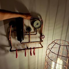 Coat Rack - Heavy Duty Industrial Copper Pipe with Vintage Gauge (Steampunk Style)
