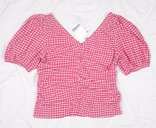 Ganni Red Pink White Gingham Check Ruched Tube Top 20UK/48EU
