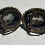 Vintage Heavy Bronze Tone Metal Dress Scarf / Clip Pin with Fabric Centre. Image 2