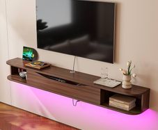 Floating TV Stand, 140cm Wall Mounted TV Cabinet,Floating TV Console,Under TV Shelf with 1 Door and 2 Cabinets, Media Entertainment Center Wall Tv Unit for Living Room Bedroom (Walnut)