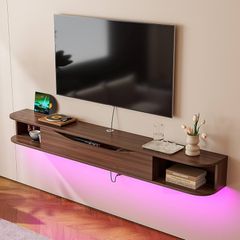 Floating TV Stand, 140cm Wall Mounted TV Cabinet,Floating TV Console,Under TV Shelf with 1 Door and 2 Cabinets, Media Entertainment Center Wall Tv Unit for Living Room Bedroom (Walnut)