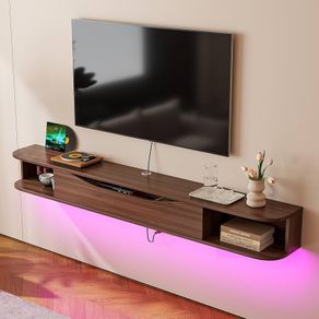 Floating TV Stand, 140cm Wall Mounted TV Cabinet,Floating TV Console,Under TV Shelf with 1 Door and 2 Cabinets, Media Entertainment Center Wall Tv Unit for Living Room Bedroom (Walnut)