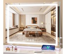 Vanity Mirror with Lights, Large Makeup Mirror with LED Lights, Smart Touch Dimmable 3- Color Light, Memory Function, USB Charging Port