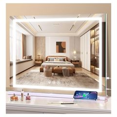Vanity Mirror with Lights, Large Makeup Mirror with LED Lights, Smart Touch Dimmable 3- Color Light, Memory Function, USB Charging Port