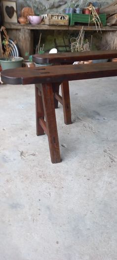 Set Of Two Antique French Solid oak Benches very sturdy  strong and solid Beautiful Patina