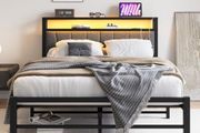 Double Bed Frame with Storage and LED Lights