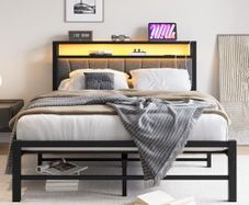 Double Bed Frame with Storage and LED Lights
