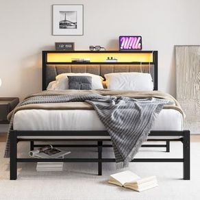 Double Bed Frame with Storage and LED Lights