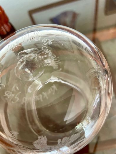 Vintage Signed Bruce Walker Kirkbuddo Glass Studio Etched Art Glass Bud Vase Capercaillie 1976