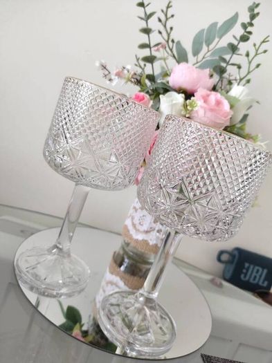 Set of 2 gin glasses, glass, crystal, gold, new never used