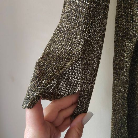 HM Womens Black and Gold Glitter Stretch Mesh long top, size 10