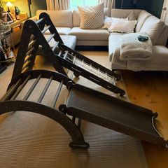Wooden Pikler triangle climbing set with slide and arch