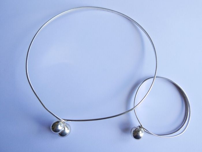 Vintage 1980s Sterling Silver 925 Bracelet and Collar Necklace 34,3g