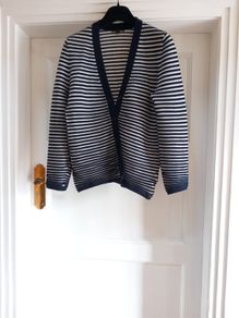 Cos Navy/Cream 100% Wool  Cardigan Size S